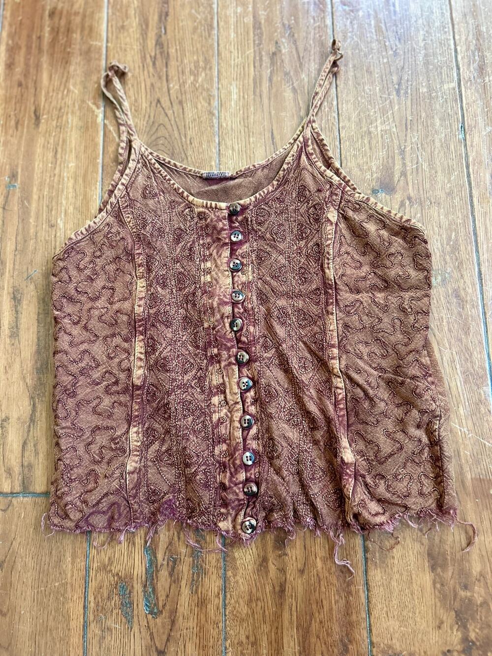 Vintage Indian Button Down Brown Tank Top